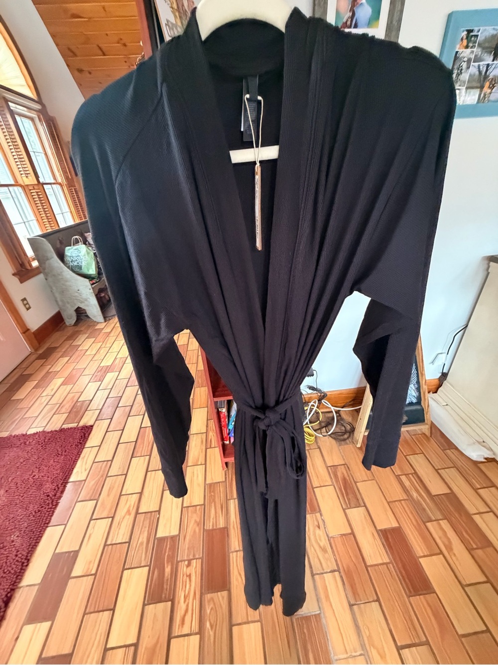 SKIMS Black Lightweight Knit Robe with Self-Tie Belt